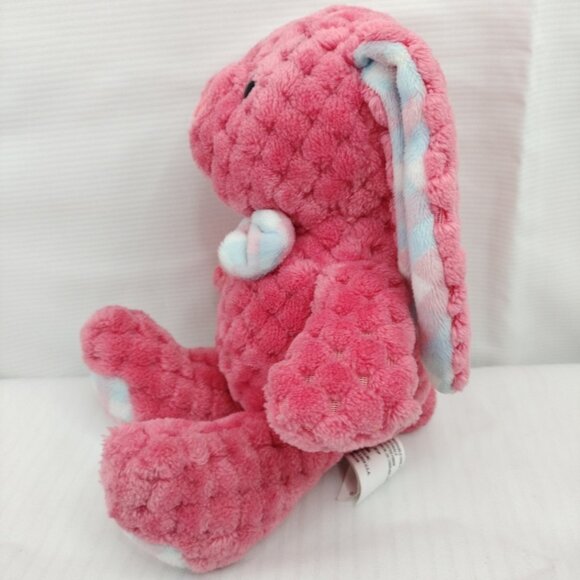 10" Kellytoy PINK Quilted Chenille BUNNY Rabbit Plush with Plaid Ears & Bow tie - Picture 7 of 13